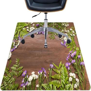 Imagem de Tábuas de madeira, tapete de cadeira de escritório, tábuas de madeira antiga estilo rústico com padrão floral, tapete de cadeira de mesa para piso de madeira de escritório em casa, protetor de piso de