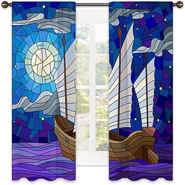 Imagem de Cortinas blackout abstratas com bolso para varão, imagem geométrica colorida fractal, tecido impermeável, cortinas blackout com absorção de som para decoração de sala de jantar/festa, L 132 x C 150 cm