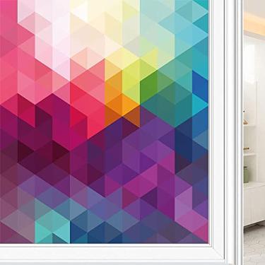 Imagem de Película adesiva para janela arco-íris, padrão geométrico abstrato colorido com polígono de triângulos, para adesivos de vidro com controle de calor com bloqueio de UV, L90 x C 190 cm, magenta rosa