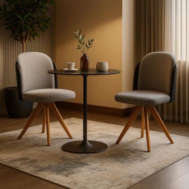 Imagem de Kit com 2 Cadeiras Giratórias em Madeira Maciça CorMel Luma - Exclusiva - Linho Cinza