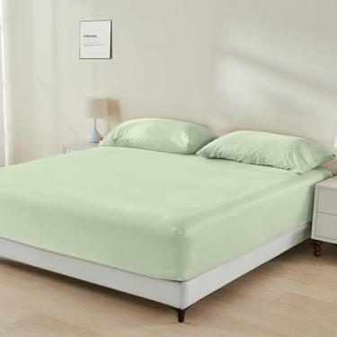 Imagem de GOKOTTA Lençol de elástico 100% raiom derivado de bambu com fronhas, lençol com elástico super macio e refrescante com 4 tiras elásticas nos cantos – Jogo de lençol king size com bolso de 40,6 cm para