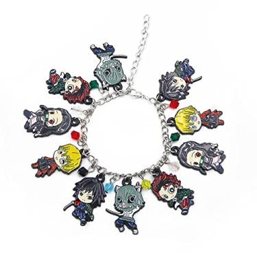 Imagem de SONGCHANGJEWELRY Pulseira com pingente de anime Chibi - apresenta Zenitsu Nezuko Tanjiro e mais - Presente de fã de anime para cosplay ou uso diário, Large, Zinco, Sem Pedra Preciosa