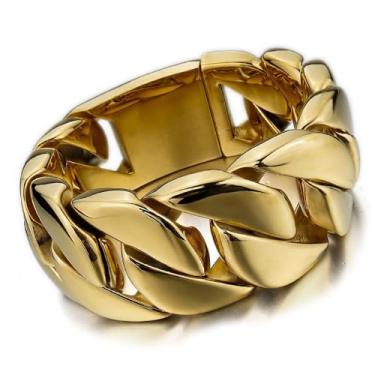 Imagem de ROWIN&CO Enorme pulseira masculina grossa de 32 mm, resistente, banhado a ouro 18 K, PVD, aço inoxidável, hip hop, moda, joia de festa, presente para homens e mulheres, corrente cubana, 283 g