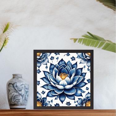 Imagem de Quadro Flor Lotus Estilo Azulejo Português - 33X33Cm - Vidro