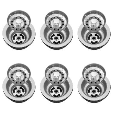 Imagem de Válvula Para Pia Kit 6 Aço Inox 3.1/2 G01 Cromado - Mpozenato