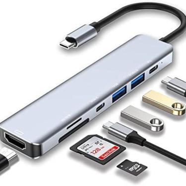 Imagem de Adaptador Hub Tipo C 7 Em 1 Hdmi Micro Sd Tf M1 4K Usb 3.0
