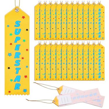 Imagem de Wavwavw 100 fitas de prêmio Superstar a granel 20 x 5 cm fitas de prêmios com cartão de evento e cordão de presente de prêmio para torneios, competições, festas, sala de aula, material de estudo em