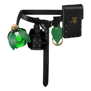 Imagem de Bolsa de couro medieval com cinto renascentista para fantasias piratas Steampunk Ren Faire LARP acessório para pochete, 1 preto, Cinto Viking