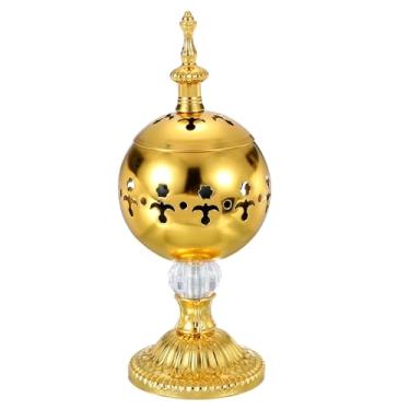 Imagem de PATIKIL Suporte de incenso, queimador de incenso redondo de 18,5 x 7,7 cm, suporte de resina para aromaterapia de spa, ioga, decoração de casa e uso da igreja, dourado