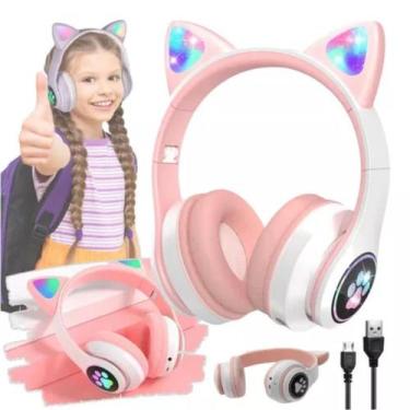 Imagem de Fone Infantil Rosa Bluetooth com Luz LED e Som Profissional - FAZA