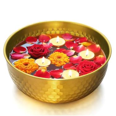 Imagem de Tigela decorativa de Urli para decoração Diwali - Tigela dourada à prova de ferrugem para decoração indiana para presentes de Diwali, casa Pooja Mandir Casamento