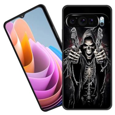 Imagem de BFUKVOU Capa para Pixel 10 Pro XL, capa protetora de corpo inteiro de borracha de silicone macio premium para Google Pixel 10 Pro XL 6,8 polegadas 2025, caveira com armas duplas