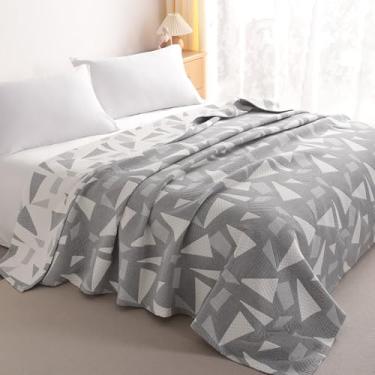 Imagem de NTBAY 3 camadas de musselina de algodão 168 x 92 cobertor para cama de solteiro, colcha de fio térmico super macio respirável para adultos, cobertor leve perfeito para sofá, cama todas as estações