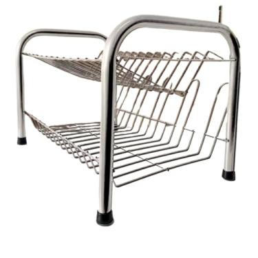 Imagem de Escorredor Secador De Louça Aço 2 Andares 13 Pratos + Porta Copos(Cromado)