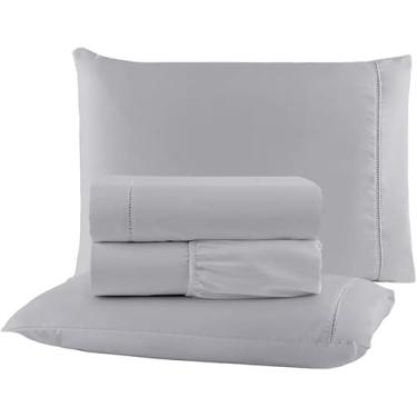 Imagem de Jogo de Cama Casal Padrão Percal 400 Fios Ponto Palito 03 Peças, Antiácaro, Não faz bolinha Toque Extra Macio – Cinza