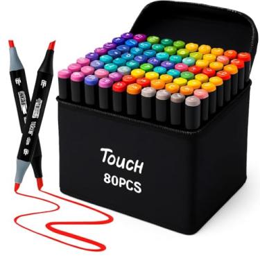 Imagem de Caneta Marcador Para Colorir Desenho Profissional 36, 48, 80 Cores Conjunto De Canetinhas Pontas Duplas Codificados por Cores Vivas para Desenho (80)