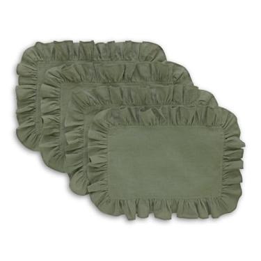 Imagem de Solino Home Jogo americano de linho conjunto de 4-100% linho puro óleo verde 35,5 x 48,8 cm - Gabrielle Ruffle, feito à mão e lavável na máquina - Ação de Graças