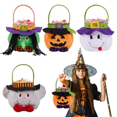 Imagem de Cesta de doces ou travessuras de Halloween, 4 peças, balde, balde, bruxa, fantasma, sacolas de presente, suprimentos de festa
