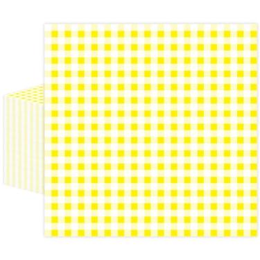 Imagem de 50 guardanapos de papel guingão amarelo, descartável, amarelo e branco, guardanapo xadrez para almoço, para piquenique, bebê, chá de panela, decorações de festa de aniversário de casamento