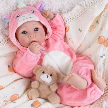 Imagem de Baby Doll Aori Realistic 43 cm com corpo macio e roupas rosa para maio