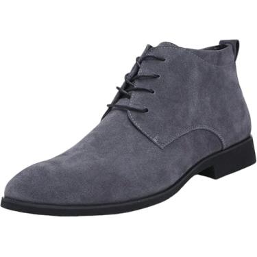 Imagem de Botas Curtas Masculinas, Botins, Camurça Masculina Com Salto, Botas Slip-on Com Alças, Sapatos De Inverno, Botas De Inverno, Botins Ao Ar Livre, Botas De Inverno Elegantes, Gray, 46 EU