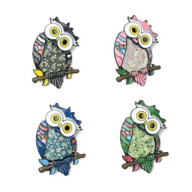 Imagem de UR URLIFEHALL 4 peças de alfinetes esmaltados de coruja broche de pássaro animal alfinetes de lapela para roupas, chapéus, jaqueta, jeans, camisa, bolsa, mochilas decorativas para artesanato