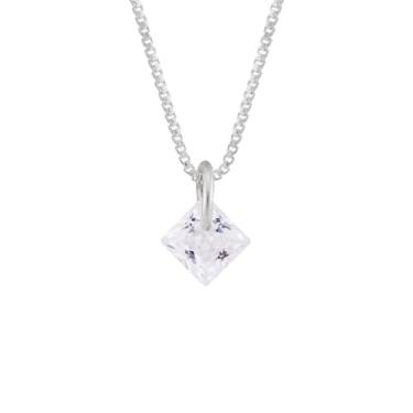 Imagem de Colar de Prata 925 com Pingente de Zircônia Quadrada 4mm, 45cm, 1,5g