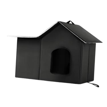 Imagem de Baoblaze Casa para gatos selvagens com teto removível, fácil de montar, lavável, aconchegante, inverno, quente, verão, resfriamento para celeiro, abrigo, Black L