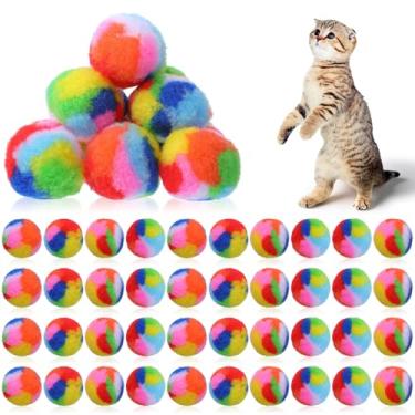 Imagem de YBEATY 40 bolas macias de pelúcia para gatos de 4,7 cm de pompom arco-íris bolas de brinquedo felpudas, gatinho, perseguição, fios, puffs para animais de estimação, interativos, exercícios, cores