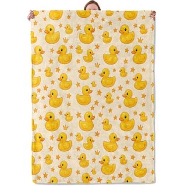 Imagem de Cobertor de pato de borracha para mulheres, meninas, crianças, cobertores macios e quentes de flanela amarela para quarto, sala de estar, sofá, decoração de casa 127 x 152 cm
