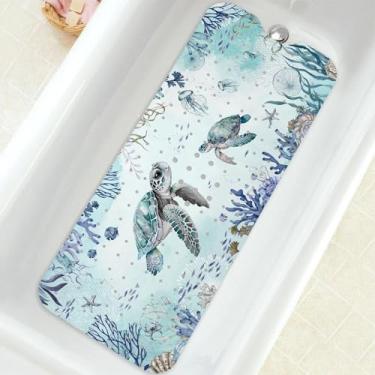 Imagem de Tapete de banheira antiderrapante, tapete de banheira extra longo tartaruga tapete de chuveiro com ventosas e orifícios de drenagem para adultos crianças idosos 101 x 40 cm