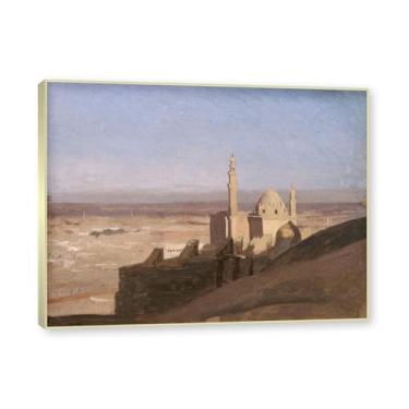 Imagem de Moldura de champanhe. Famosas pinturas a óleo, (vista do Cairo) por Jean Leon Gerome, reprodução impressa em tela, arte de cenário para decoração de sala de estar. 40 x 50 cm - 15,8 x 19,7 pol