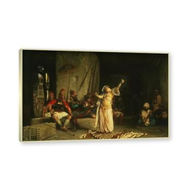 Imagem de NHLDZYH Moldura de champanhe. Pinturas a óleo famosas, (A dança do Almeh) de Jean Leon Gerome, reprodução impressa em tela, arte de cenário para decoração de sala de estar. 40 x 64 cm - 15,8 x 25,1