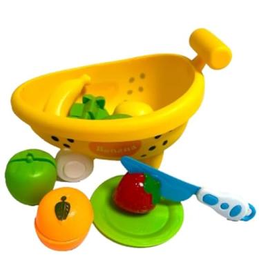 Imagem de Kit Cestinha Carrinho em forma de Frutas Brinquedo Infantil Frutas e Acessórios (BANANA - AMARELO)