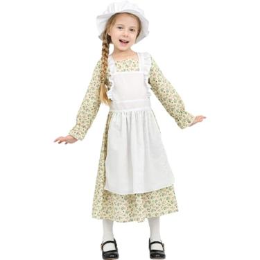 Imagem de Lingway Toys Girls Pioneer Costume,Floral Colonial Prairie Dress for Girls with Apron and Bonnet 4-6