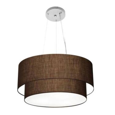 Imagem de Lustre Pendente Duplo Cilíndrico Vivare Md-4369 Cúpula Em Tecido 45x40cm - Bivolt Café 127/220v