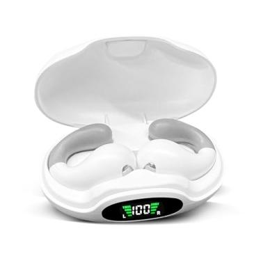 Imagem de Fone de Ouvido Bluetooth 5.3, Fones de Ouvido com Clipe com Display LED, com Microfone e Luz Indicadora, Cancelamento de Ruído, Carregamento Tipo USB C, 200 Horas em Standby(Branco)