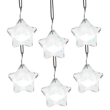 Imagem de 6 Peças Enfeites de Vidro Natal, Transparentes Estrela de Cristal Enfeites Natal Pendurados para Árvore Janelas Teto Lustre Artigos para Festas Fim Ano