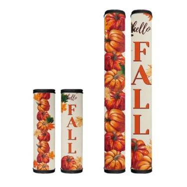 Imagem de Horeset Capas de maçaneta de porta de geladeira, forno, lava-louças, micro-ondas, fogão, proteção de maçaneta, conjunto de 4, acessórios de decoração de cozinha, Ação de Graças, abóbora, outono