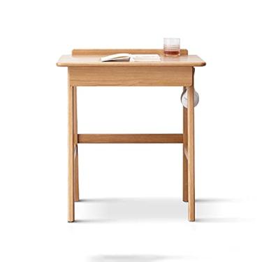 Imagem de Escrivaninha de computador para escritório em casa, moderna, simples, de carvalho, mesa multifuncional, mesa de estudo compacta com orifício para cabo, gaveta e vara de pendurar, mesa de madeira para