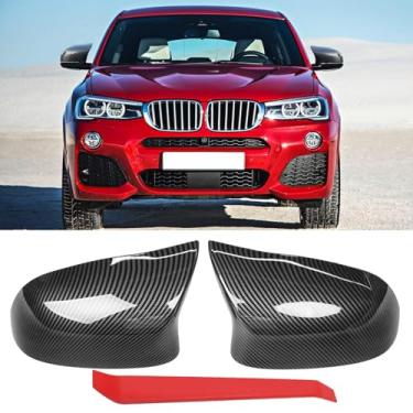 Imagem de Jaronx Compatível com capa de espelho BMW X3 F25 LCI 2014-2016/X4 F26 2015-2017/X5 F15 2014-2018/X6 F16 2015-2019, tampas de espelho retrovisor estilo buzina de boi para BMW. W (padrão de fibra de