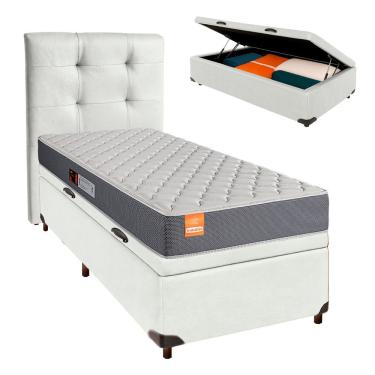 Imagem de Cama Box Bau + Colchão Solteiro D23 Pro Inducol + Cabeceira Estofada
