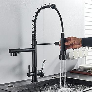 Imagem de RAUGAJ Torneira de níquel escovado torneira de cozinha filtro purificação torneiras de cozinha bico duplo Sppull down torneira misturadora de água quente e fria/preto fosco