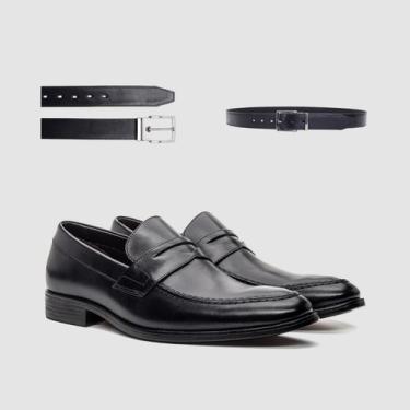 Imagem de Kit Sapato Social Preto Com Cinto Couro Elegancia Premium Qualidade So