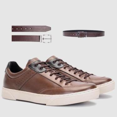 Imagem de Kit Sapatênis Masculino Sunset Marrom Escuro Com Cinto Sofisticação E 