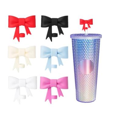 Imagem de Capa de canudo com laço compatível com Starbucks Cup Silicone Straw Topper para canudos menores regulares diâmetro 6-8 mm (pacote com 6 peças)