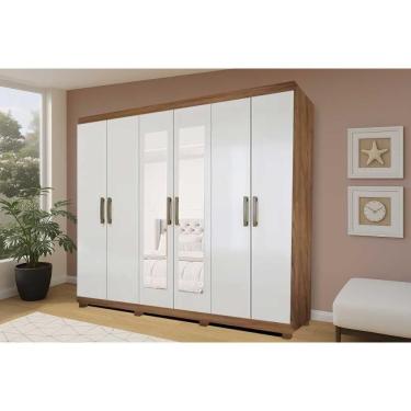 Imagem de Guarda Roupa Casal 6 Portas (2 C- Espelho) E 3 Gavetas Clara Cinamomo-off White - Panan