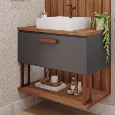 Imagem de Armário de Banheiro Duna 80 Cm 1 Porta 100% Mdf Titanium/Freijó - Mgm 