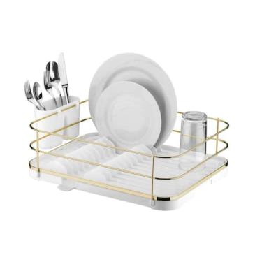 Imagem de Escorredor De Louças Pratos Porta Talheres Dourado - Branco - Future