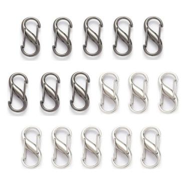 Imagem de 16 clipes de trava de zíper, figura de gancho duplo 8 clipes de mola para viagem, travas de zíper de substituição, ganchos de fixação de engrenagem pequenos para bolsas, chaves, mochila